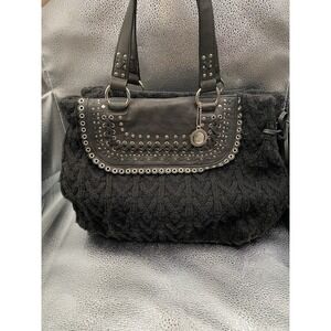 The Sak Black Knit Studded Braided Shoulder Bag Brand Charm Magnetic Closure